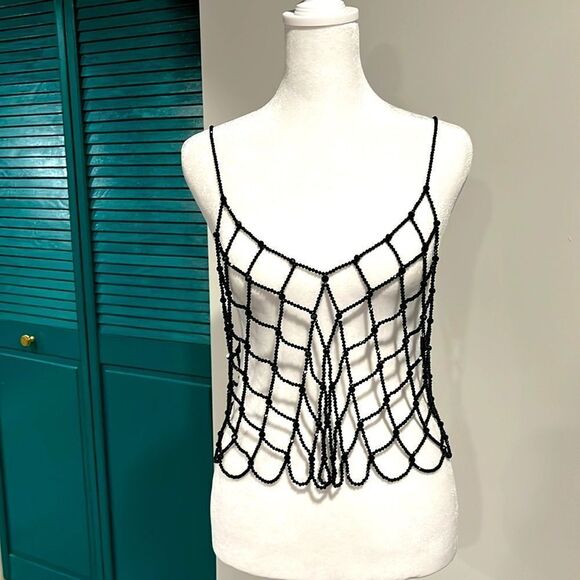 Anthropologie NWT Current Air BLACK Beaded Tank XS/S - Picture 5 of 10